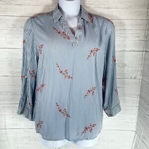 Chico’s XL Women blouse light blue floral striped beach coastal old money luxury
